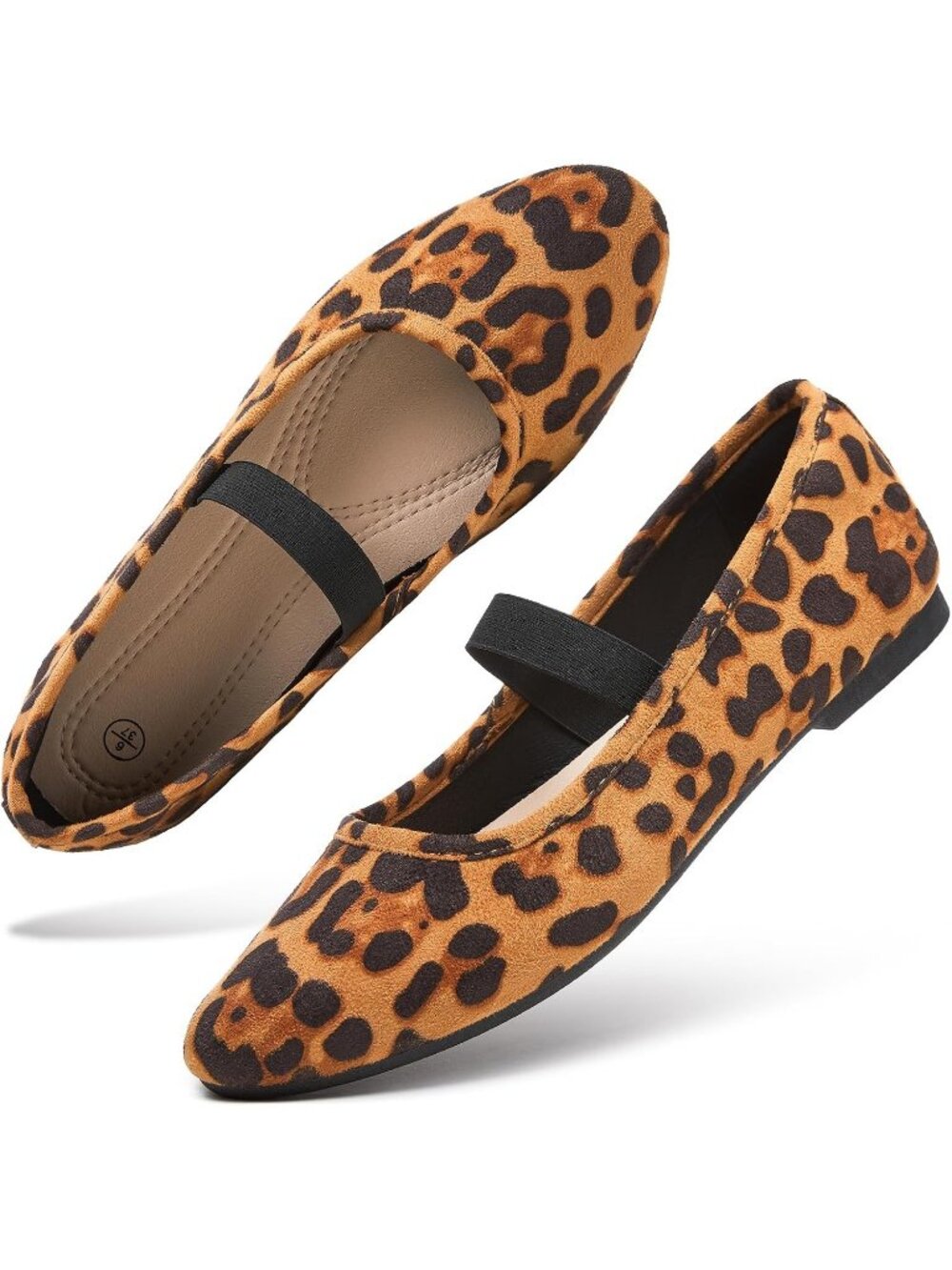 Women's Leopard Print Suede Mary Janes Flats Memory Foam Elastic Strap Shoes